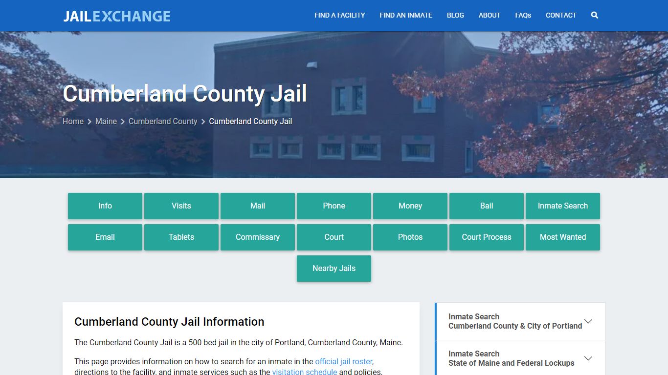 Cumberland County Jail, ME Inmate Search, Information