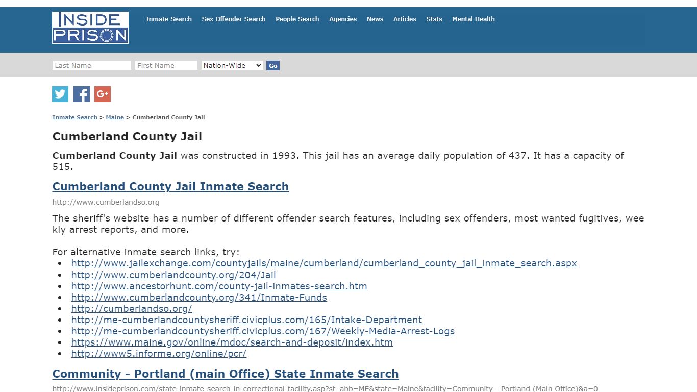 Cumberland County Jail - Maine - Inmate Search - Inside Prison